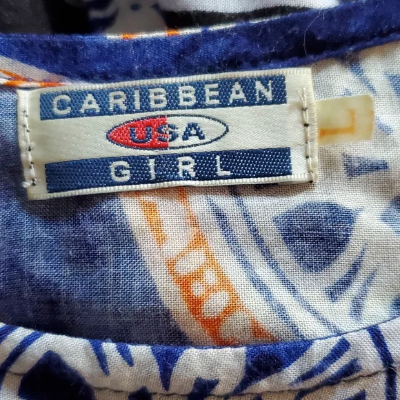 VINTAGE CARIBBEAN GIRL USA DRESS L ORANGE BLUE SUNDRESS LONG BEACH - Picture 9 of 9